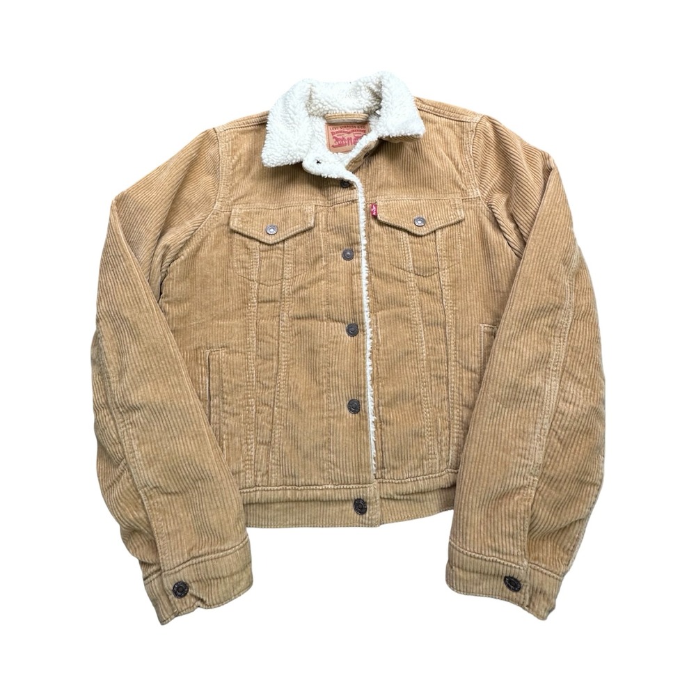 Levis Trucker Jacket Womens M Tan Corduroy Sherpa Lined Western